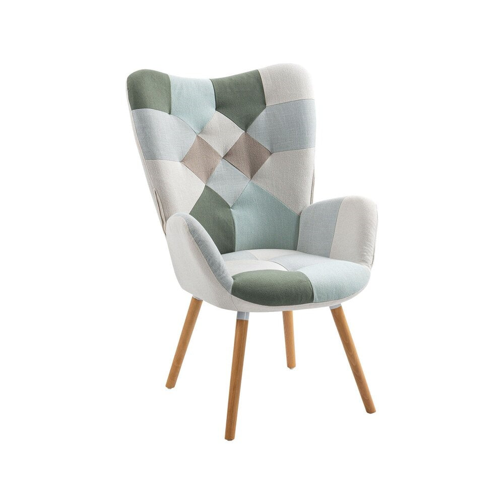 Titel in het Nederlands: **Moderne Gevleugelde Fauteuil met Gecombineerde Texturen in Pasteltinten**