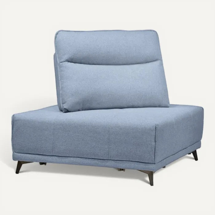 **Titel in het Nederlands: Comfortabele blauwe bank met verstelbare rugleuning**